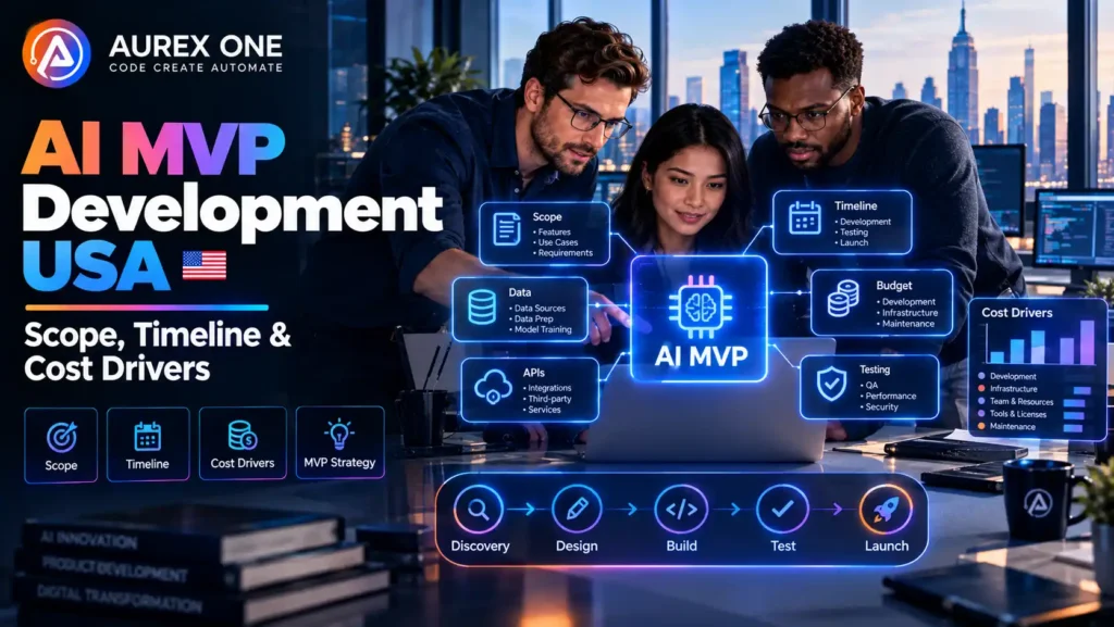 AI MVP Development USA showing scope, timeline, and cost drivers.